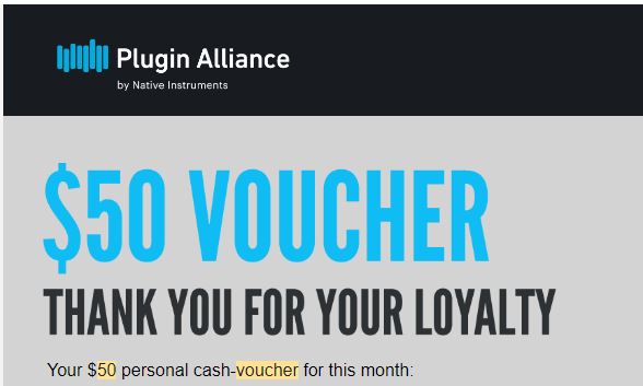 Plugin Alliance 50$ voucher for June